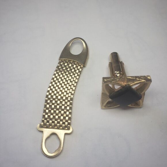 Vintage Cufflinks Gold-toned with Black Stone Square Unbranded Pre-Owned - Picture 6 of 7